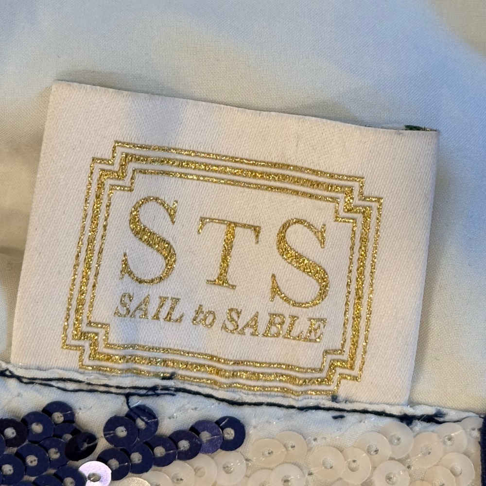 Sail to Sable Sequin Stripe Cowl Neck Halter Top Navy White Lined S/M - Picture 8 of 8